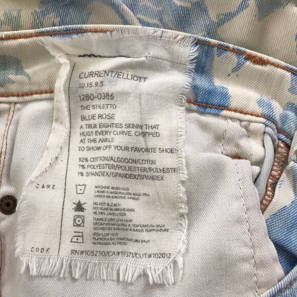 Current Elliott Blue Rose Skinny Jeans Floral Print The Stiletto Low Rise 26 - Picture 8 of 9